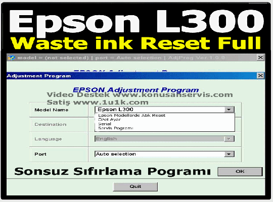 Reset Epson L300 Emici Dolu sınırsız